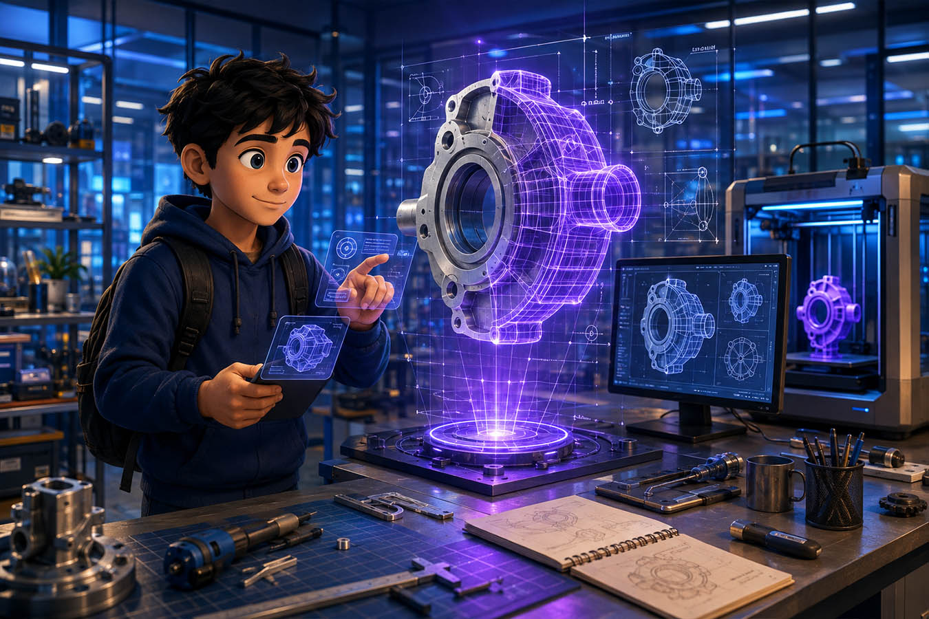 Lian observando una pieza industrial modelada en tres dimensiones