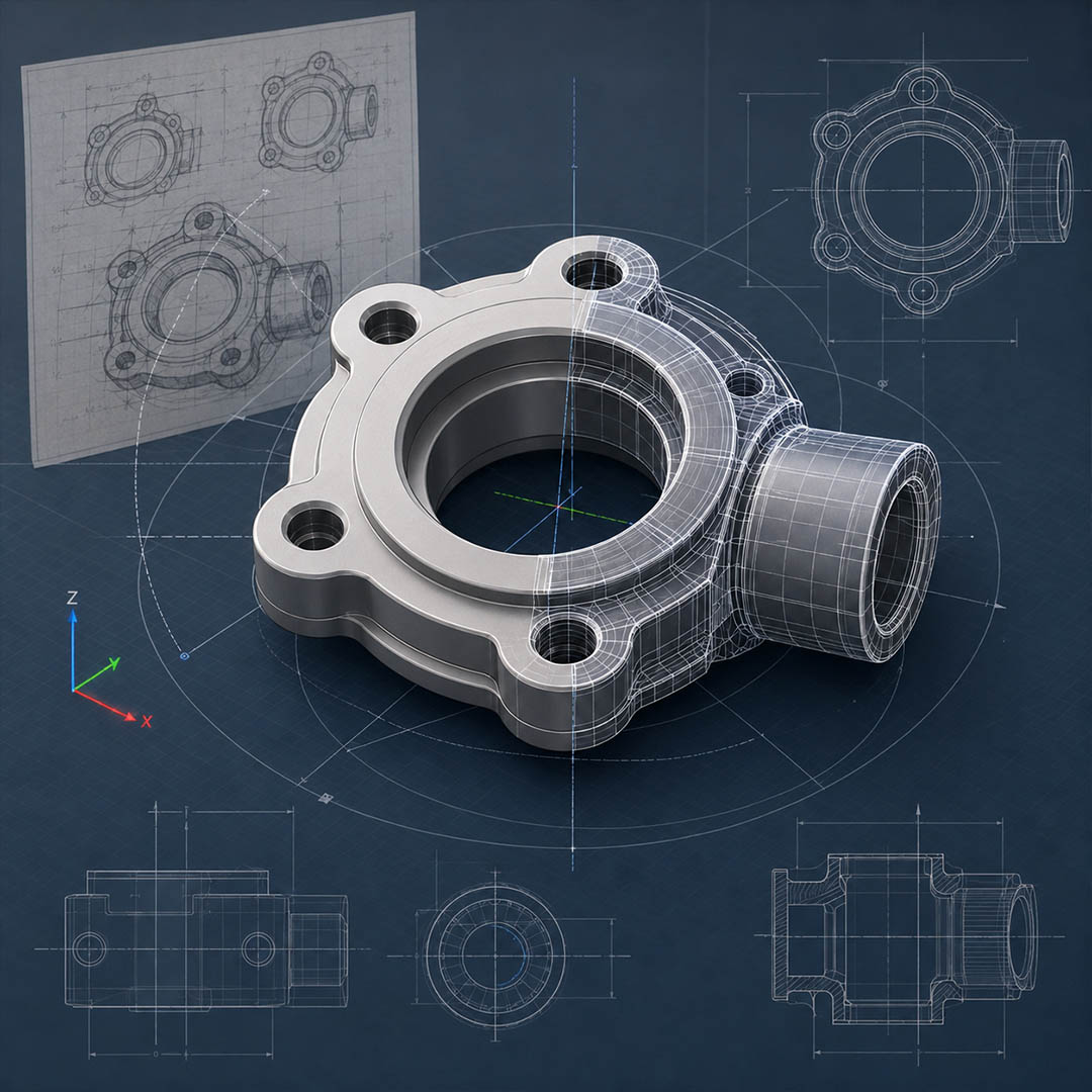 Modelo CAD tridimensional de una pieza industrial